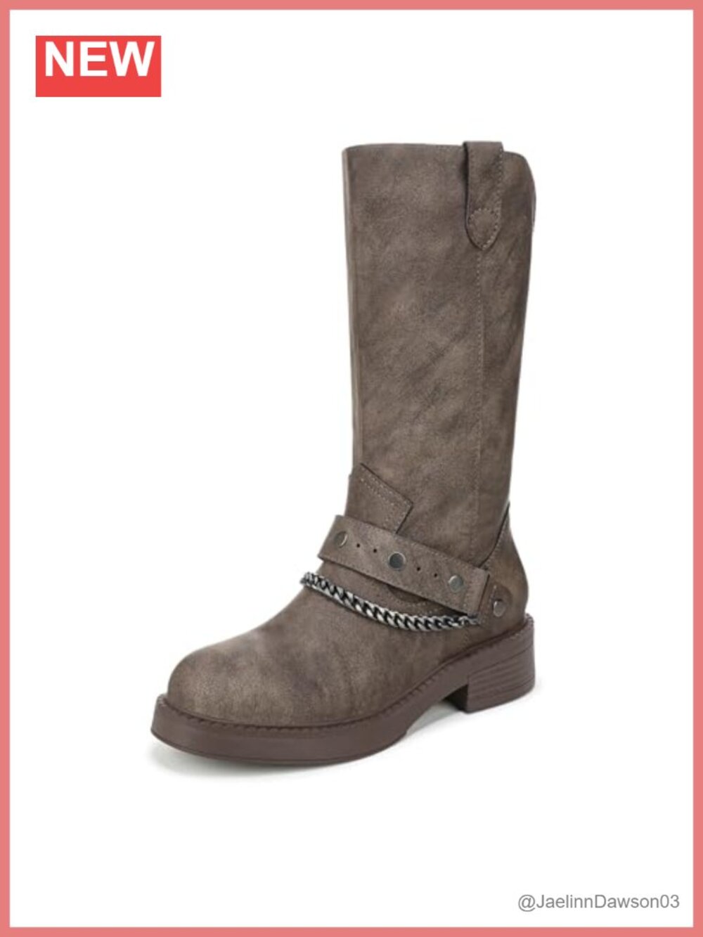 Faux Leather Ankle Bootie with Decorative Chains and Block Heel